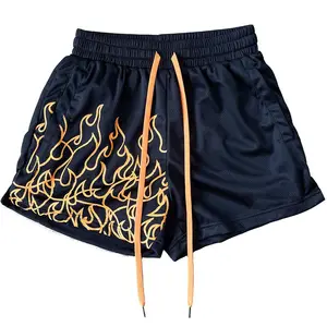 2024 Summer Flame Men's Breathable And Quick-Drying Mesh Basketball Shorts Street Style Sports Casual Fitness Shorts For Men