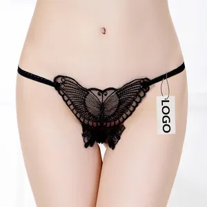 Butterfly Thong Cheap Price Embroidery crotchless panties Womens Underwear Lace Sexy Transparent erotic Open BACK G String