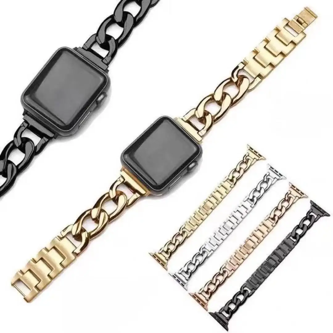 Denim Chain Stainless Steel Watch Band Apple Watch 40mm 44mm Bracelet Bangle Cuff Wristbands Women Replacement Strap for Apple