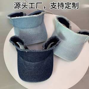 Fashion Trendy Girl <b>Lady</b> Frayed Edge Denim Sun <b>Hat</b> Visor Cap Custom Logo Cotton Jean Women Men <b>Summer</b> Sports Cap - Product Image 6