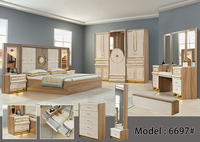 Ensemble de meubles de chambre à coucher de luxe avec tête de lit lumineuse, lit king size, cadre en bois double, ensemble complet de meubles de chambre à coucher modernes turcs