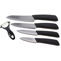 Vente flash, boîte cadeau personnalisée avec logo, couteaux à lame noire, manche en PP, couteaux de cuisine, ensemble de couteaux en céramique