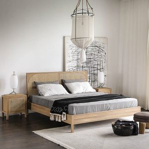 <span class=keywords><strong>Cama</strong></span> Doble Queen-Size de Madera Maciza de Estilo Japonés Wabi-Sabi <span class=keywords><strong>Minimalista</strong></span> Moderno con Tejido de Ratán, Procedente de China - Product Image 3