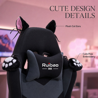 Chaise de jeu industrielle rose douce avec oreilles de chat, rembourrage en velours peluche, hauteur réglable, inclinable, ergonomique et pivotante