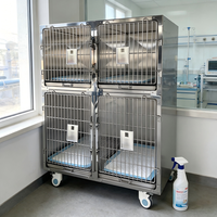 Cage pour animaux personnalisable en acier inoxydable 304 multicouche avec plateau profond, roulettes et résistance à l'humidité pour chats, chiens et cliniques vétérinaires