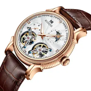 RUIXINE Brand R7121 Diamond Genuine Leather Moon Men Watch orologi da polso orologi meccanici completamente automatici in acciaio inossidabile