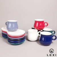 LEXI Ensemble Tasse et Soucoupe en Céramique Bleue 220ml, Durable, avec Plateau à Biscuits, Mug Moderne en Porcelaine pour la Maison et le Bureau