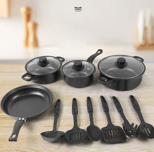 <span class=keywords><strong>Ensemble</strong></span> de 13 ustensiles de cuisine antiadhésifs de qualité supérieure pour l'extérieur, accessoires de cuisine, marmite noire en fonte - Product Image 1