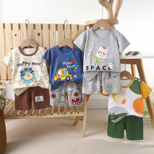 Conjunto de manga corta de algodón informal para niños, nuevo conjunto de verano con patrón de dibujos animados, <span class=keywords><strong>camiseta</strong></span> para niños y niñas, ropa ligera para bebés - Product Image 1