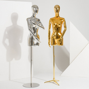 <strong>Free</strong> Standing Enceinte PP Material Gold Lingerie Glossy Female Model <strong>Mannequin</strong> Half Body With Egg Head - Product Image 1