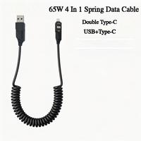 Câble de charge à ressort 4 en 1 65W 3A USB Type C Chargeur rapide Fil de données
