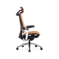 Chaise de bureau ergonomique à dossier haut en cuir orange, réglable en hauteur, pivotante, design moderne pour le personnel de travail