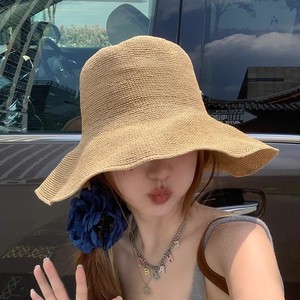 Chapeau cloche en papier raphia fin pour femmes, fait à la main au crochet, pliable, à large bord, chapeau floppy <span class=keywords><strong>capeline</strong></span> - Product Image 1