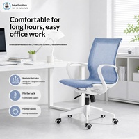 Chaise de bureau ergonomique moderne et minimaliste avec accoudoirs, pivotante, à roulettes, siège en maille respirante, structure en plastique, chaise à 5 pieds