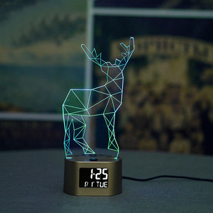 カスタム木製3D目覚まし時計LEDナイトライト7色タッチテーブルランプUSB充電式モダンデザインオフィス用電気式 - Product Image 6