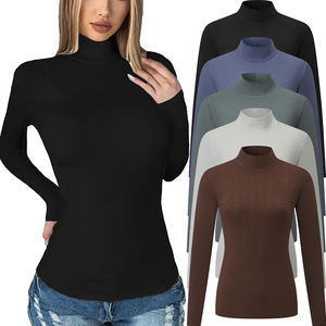 Automne manches longues faux col roulé haut Stretch serré <span class=keywords><strong>t</strong></span>-<span class=keywords><strong>shirt</strong></span> pour femmes coton femmes <span class=keywords><strong>basique</strong></span> <span class=keywords><strong>T</strong></span>-shirts - Product Image 6