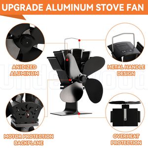 [Prêt à être expédié] Ventilateur <span class=keywords><strong>de</strong></span> foyer silencieux à 4 pales en acier inoxydable écologique, alimenté par la chaleur, pour poêle à bois - Product Image 2