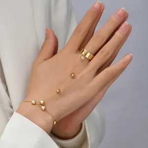New Female Hand Bracelet Slave Chain Link Finger Ring Heart Beads Chains Connected Hand Harness Bracelets for Women