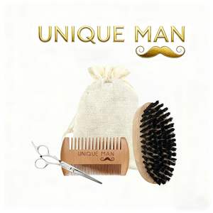 Wholesale Gift Box Bamboo Wood Beard Comb Brush Scissors Grooming Kit Custom Logo Beard Brush and Comb <strong>Set</strong> with Face for <strong>Men</strong> - Product Image 6