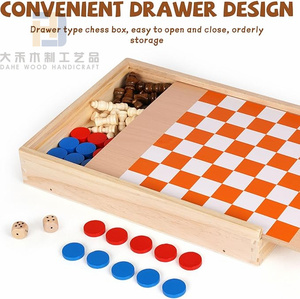 ألعاب خشبية محمولة 5 في 1 ألعاب الشطرنج لعبة الداما سريعة حبال هوك إغلاق مربع تيك تاك تو ألعاب للأطفال اللعب السفر - Product Image 2