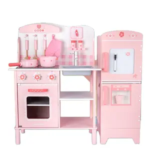 Wholesale New Children's Play House Large Wooden Kitchen Refrigerator Stove Kitchen Simulation Toys