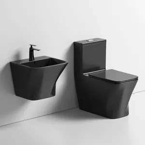 Ensemble WC et lavabo mural en céramique noir mat personnalisable – Collection Sanitaire - Product Image 1