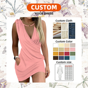 Abito Bodycon da Donna Sexy per Feste e Club, con Scollo a V Halter, Schiena Scoperta, Traspirante, Estivo, Lunghezza Sopra il Ginocchio, Tinta Unita - Product Image 2