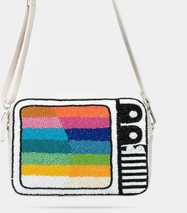 Sac bandoulière élégant vintage multicolore en cuir véritable, inspiré des créateurs, avec chaîne, pour femme - Product Image 1