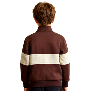 <span class=keywords><strong>Sweat</strong></span>-shirt à demi-zip en molleton français beige rayé doux pour garçon avec logo brodé personnalisé - Product Image 2