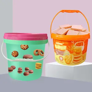 3L 5L甜甜圈桶出售带盖塑料桶饼干面包品牌定制食品包装桶