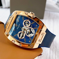 Montre analogique à quartz multifonction carrée, cristal, bracelet en cuir 43 mm, boîtier en acier inoxydable, affichage de la date et du jour, chronographe