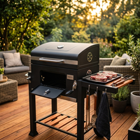 Barbecue au charbon de bois avec table de rangement latérale pliable et grandes roues de mobilité pour patio, camping, pique-nique