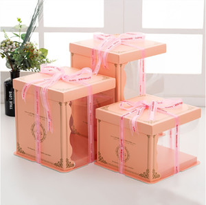 Custom customizable Wedding Birthday Tall Transparent Cake Box Packing Clear Plastic Paper Cake Box with window