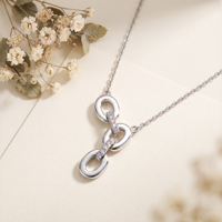 Collier Pendentif Géométrique Minimaliste Ovale Entrelacé en Argent Sterling 925 et Zircon Cubique, Vente en Gros Usine, Cadeau pour Femme