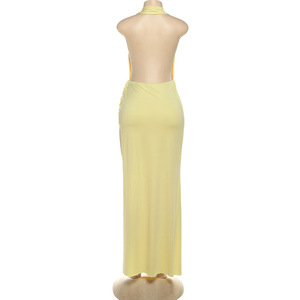 <span class=keywords><strong>Robe</strong></span> longue <span class=keywords><strong>dos</strong></span> nu à col en V profond avec fente haute et taille drapée pour femme Sehe Fashion - Product Image 6