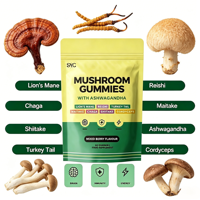 Complément alimentaire en gommes OEM Vegan Natural Lion Mane Ashwagandha 10 en 1 à base de mélange de champignons pour le soutien immunitaire des adultes, saveur pêche