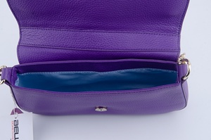 Borsa a tracolla in pelle di ciottoli <span class=keywords><strong>viola</strong></span> di lusso-elegante borsa rettangolare con chiusura semicircolare e tracolla in oro, servizi OEM & ODM - Product Image 5