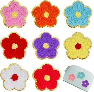 Patch de fleurs patchs de chenille à la mode auto-adhésif paillettes d'or fer à repasser sur 6.2cm Patch de fleurs colorées pour chapeau de vêtements - Product Image 4