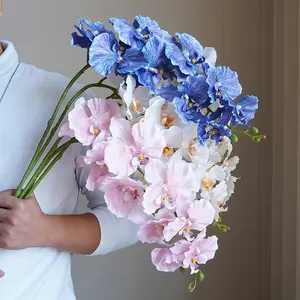 Fournitures de fête, articles de décoration intérieure de mariage, toucher réel artificiel, fausse fleur d'orchidée bleue