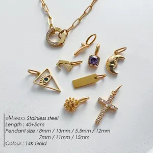EManco Collier tendance minimaliste pour femme, avec pendentifs Triangle, Mauvais œil, Croix, Barre vierge, Lune, en acier inoxydable, chaîne à maillons, DIY, Dropshipping - Product Image 2