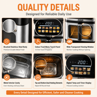 Friteuse à air numérique 10L grande capacité 2200W à double chauffage avec fenêtre visible, 12 programmes prédéfinis et contrôle tactile – Offre Spéciale CE CB