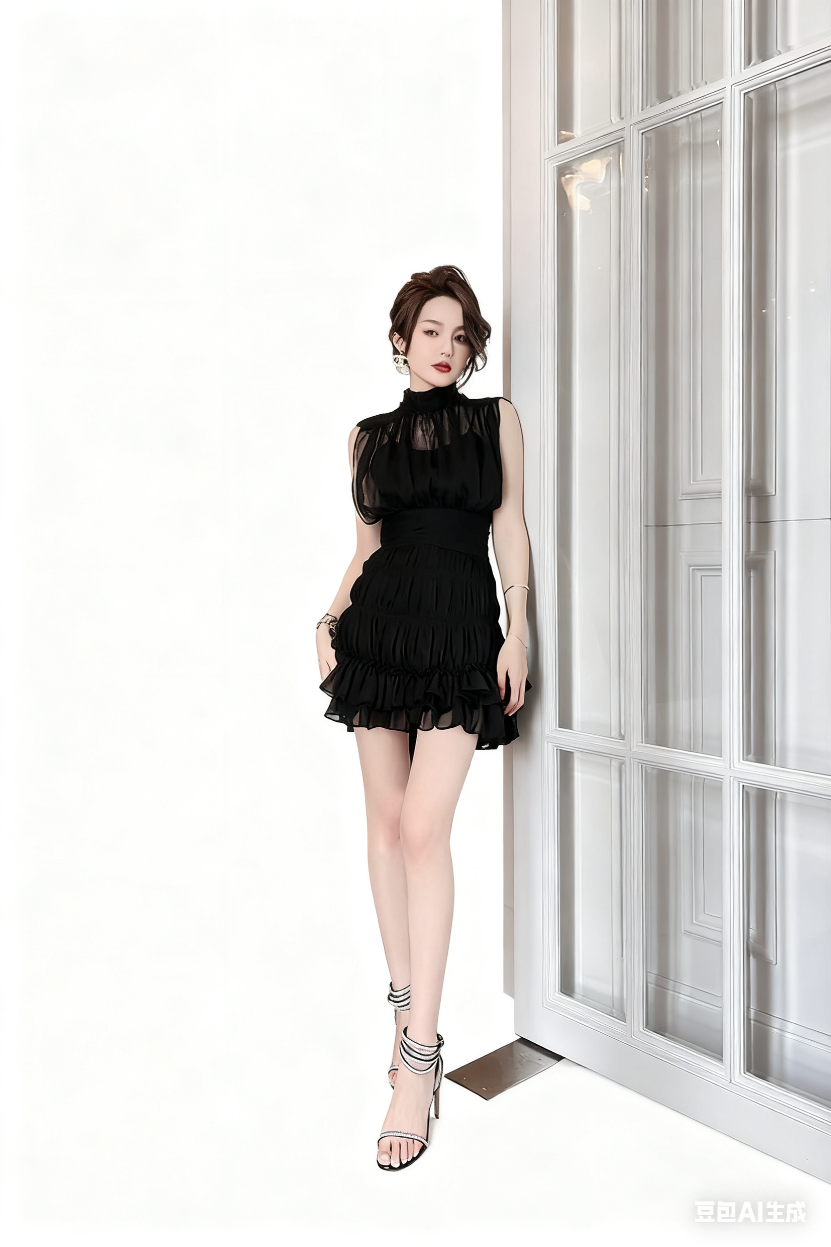 High Quality Black Chiffon Dresses Casual Mini-Length Ruffle Sleeveless  Sheer Mesh Layered Pleated Neckline Natural| Alibaba.com
