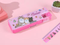Trousse à crayons multifonction pour filles et garçons, boîte à stylos mignonne à motif de dessin animé, organiseur de papeterie avec taille-crayon, fournitures scolaires