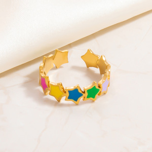 Fashion <b>Rings</b> Women's Gold Plated Star Heart Snake Pattern Party Jewelry Set Colorful Inlay Design Adjustable Size JZ21362 - Product Image 3