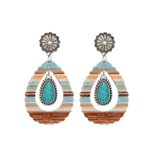 Pendientes de Cuero Sintético con Diseño Geométrico Moderno en Color Turquesa para Mujer UIONEN 876 - Product Image 4