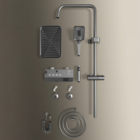 Système de douche en laiton brossé avec affichage numérique LED, mitigeur de salle de bain gris anthracite à touches piano, ensemble de douche pluie et massage pour baignoire