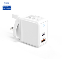 Cargador Rápido PD Multipuerto GaN de 35W Personalizado con Enchufe para Reino Unido, Certificado UKCA, Adaptador de Carga Súper Rápida para Teléfonos Móviles y Portátiles