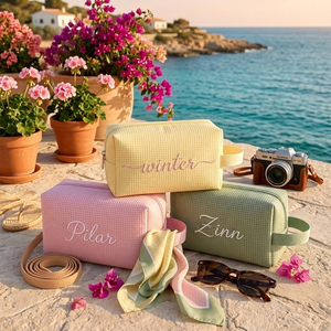 <span class=keywords><strong>Pochette</strong></span> de maquillage personnalisée avec monogramme, pour femmes, portable, organiseur de cosmétiques de voyage, sac de toilette imperméable en nylon avec poignée - Product Image 5