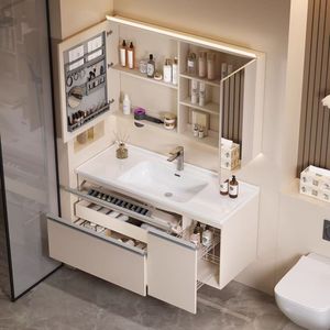 New bathroom cabinet side pull basket washbasin cabinet female ceramic integrated basin smart <b>mirror</b> cabinet - Product Image 5