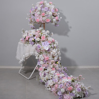 Boule de fleurs artificielles en tissu blanc, rose et violet pour la décoration d'événements, centres de table de mariage, arche et arrangement de table